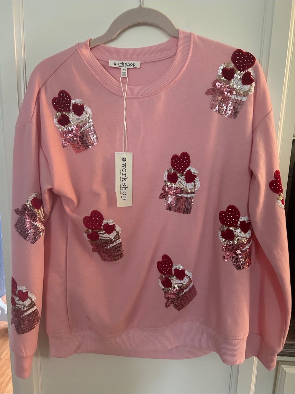Workshop Republic Clothing Pink Sequin Heart Cupcake Sweatshirt